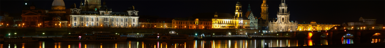 Dresden skyline at night, view over the river Elbe