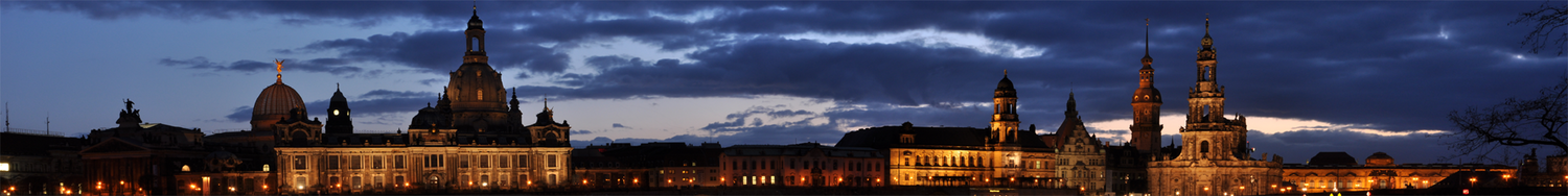 Dresden skyline at night showing the historical Old Town Center